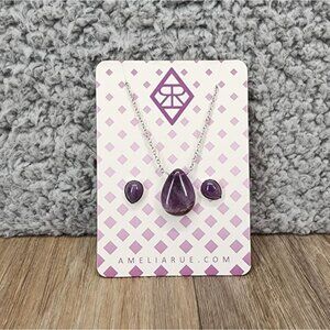 AMELIA RUE Purple‎ Pear Shaped Natural Amethyst Necklace & Earrings Set